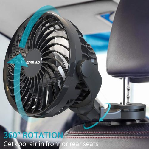  [아마존베스트]OPOLAR Car Fan with Strong Clamp, Car Rear Seat Passenger Baby Pet Driver USB Electric Fans, Rotatable Car Seat Headrest Clip on Fan, 4 Speeds Cooling Air for SUV RV Boat Auto Vehi