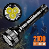 ORCATORCH D800 2100 Lumens Diving Main Light with 3 CREE LED, Powered by 2 26650 Batteries, Tail Rotary Switch, 150M Underwater, for Technical Diving, Wreck Diving, Cave Diving, Fi