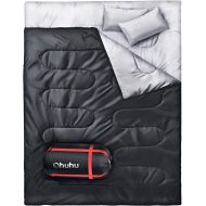 Ohuhu Double Sleeping Bag with 2 Camping Pillows, Waterproof Lightweight 2 Person Adults Sleeping Bag for Camping, Backpacking, Hiking, Bonus Carrying Bag, Black