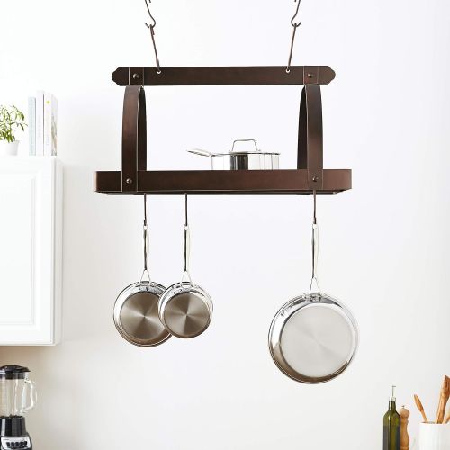  Old Dutch Rectangular Hanging Pot Rack with Grid & 24 Hooks, Satin Nickel, 30 x 20.5 x 15.75