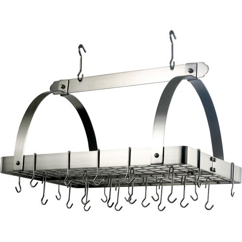  Old Dutch Rectangular Hanging Pot Rack with Grid & 24 Hooks, Satin Nickel, 30 x 20.5 x 15.75