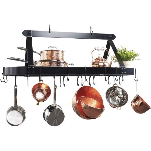  Old Dutch Oval Hanging Pot Rack with Grid & 24 Hooks, Satin Nickel, 48 x 19 x 15.5