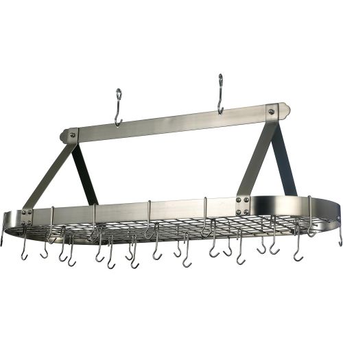  Old Dutch Oval Hanging Pot Rack with Grid & 24 Hooks, Satin Nickel, 48 x 19 x 15.5