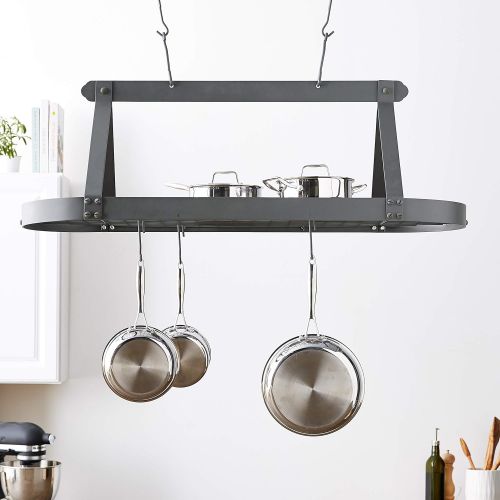  Old Dutch Oval Hanging Pot Rack with Grid & 24 Hooks, Satin Nickel, 48 x 19 x 15.5