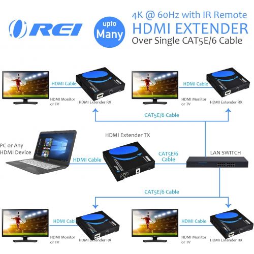  Orei OREI HDMI Extender 4K Over Single CAT5eCAT6 Cable One to Many Multiple Display Matrix 4K @ 60Hz With IR Remote - Up to 400 Ft - ProLNK Tecnhology