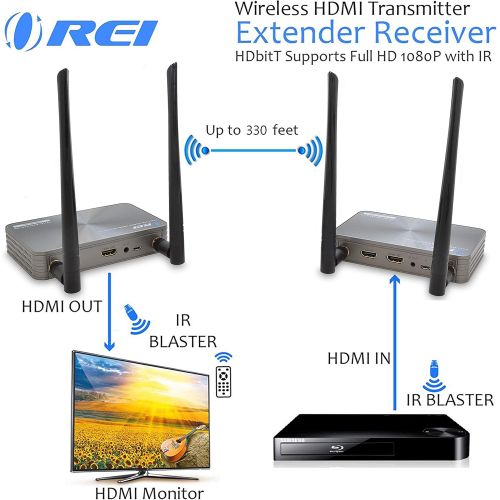  Orei OREI Wireless HDMI Transmitter Receiver Extender 1080P Kit with IR Remote - Up to 165 Ft - 5 Ghz Frequency - Perfect for Streaming from Laptop, PC, Cable, Netflix, YouTube, PS4 to