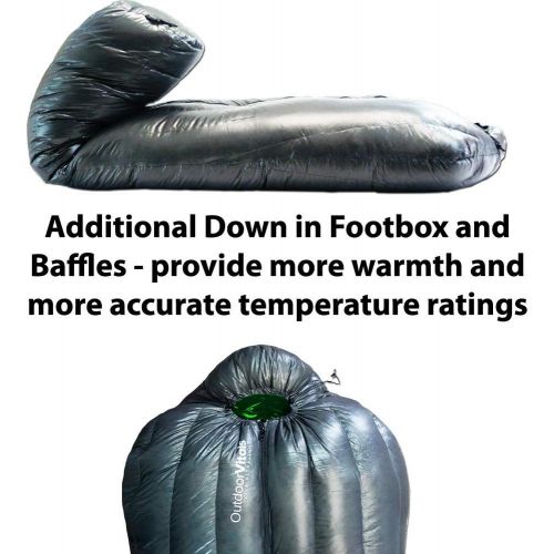  OuOutdoor Vitals Summit 20°-30°F Down Sleeping Bag, 800 Fill Power, 3 Season, Mummy, Ultralight, Camping, Hiking