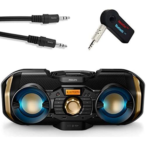 필립스 Philips Bluetooth Boombox Bundle [3] Piece Set Includes Light up Speaker Boombox 3.5mm Wireless Bluetooth Receiver; Stream Music from Device Through Any Home or Car Speaker + A 3.5