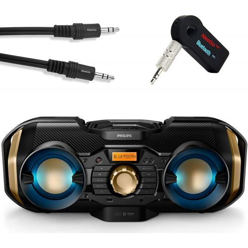 필립스 Philips Bluetooth Boombox Bundle [3] Piece Set Includes Light up Speaker Boombox 3.5mm Wireless Bluetooth Receiver; Stream Music from Device Through Any Home or Car Speaker + A 3.5