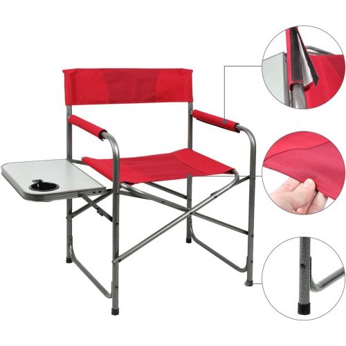  PORTAL Compact Steel Frame Folding Directors Chair Portable Camping Chair with Side Table, Supports 300 LBS