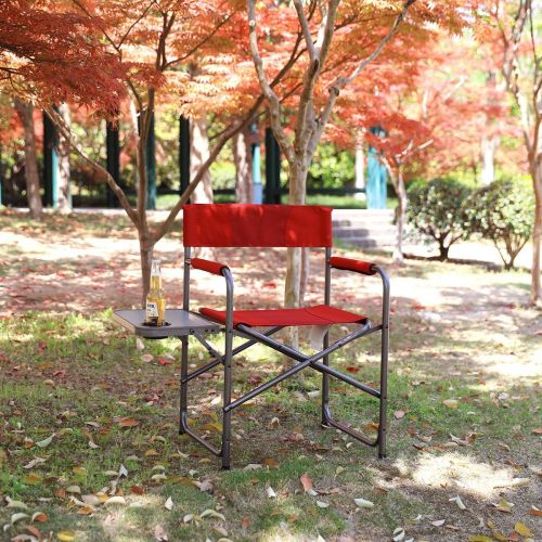 PORTAL Compact Steel Frame Folding Directors Chair Portable Camping Chair with Side Table, Supports 300 LBS