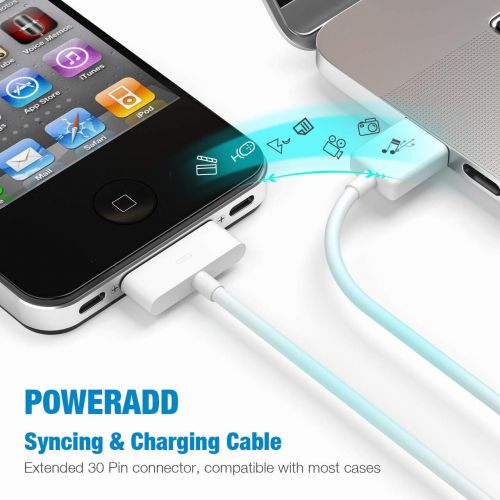  [아마존베스트]POWERADD Apple Certified iPhone 4 4s 3G 3GS iPad 1 2 3 iPod Touch Nano 30 Pin Charger USB Sync Cable Charging Cord Dock Adapter Data 4 Feet White