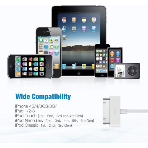  [아마존베스트]POWERADD Apple Certified iPhone 4 4s 3G 3GS iPad 1 2 3 iPod Touch Nano 30 Pin Charger USB Sync Cable Charging Cord Dock Adapter Data 4 Feet White