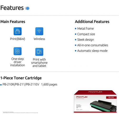  [아마존베스트]Pantum P2502W Monochrome Laser Printer with Wireless Networking and Mobile Printing