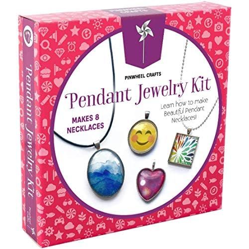  [아마존베스트]Pinwheel Crafts Jewelry Making Kit for Girls - Jewelry Craft Kit, Custom Glass Pendant Necklace Set for Kids or Teen Girl Gifts, Make 8 Necklaces with Step-by-Step Instructions and