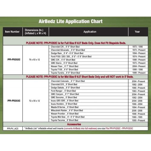  AirBedz Lite (PPI PV202C) Full Size Short and Long 6-8 Truck Bed Air Mattress with DC Corded Pump (76x63x12 Inflated)