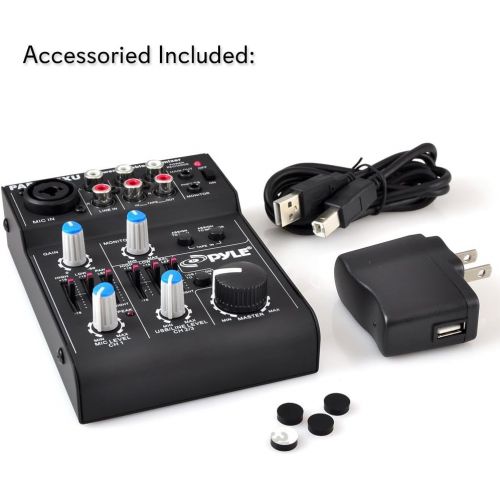  Pyle 2-Channel Audio Mixer - DJ Sound Controller Interface with USB Soundcard for PC Recording, XLR and 3.5mm Microphone Jack, 18V Power, RCA Input and Output for Professional and