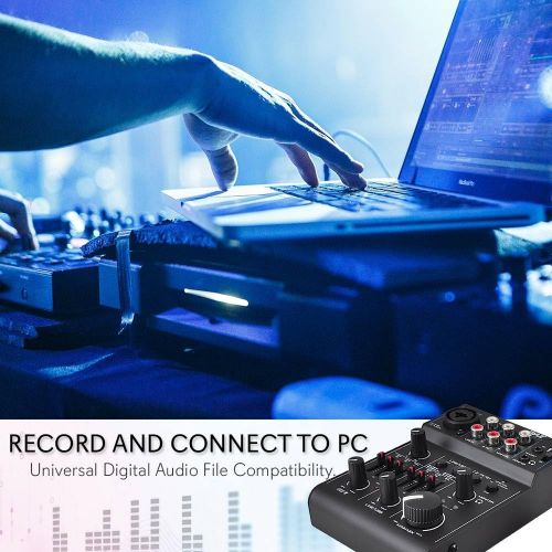  Pyle 2-Channel Audio Mixer - DJ Sound Controller Interface with USB Soundcard for PC Recording, XLR and 3.5mm Microphone Jack, 18V Power, RCA Input and Output for Professional and