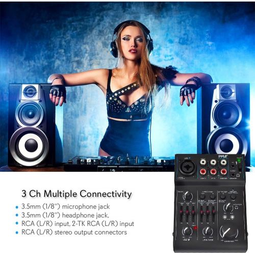  Pyle 2-Channel Audio Mixer - DJ Sound Controller Interface with USB Soundcard for PC Recording, XLR and 3.5mm Microphone Jack, 18V Power, RCA Input and Output for Professional and