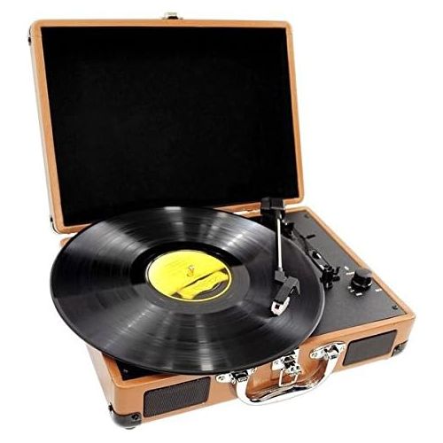  Pyle Upgraded Vintage Record Player - Classic Vinyl Player, Turntable, Rechargeable Batteries, MP3 Vinyl, Music Editing Software Included, USB-to-PC Connection, 3 Speed - PVTT2UGR
