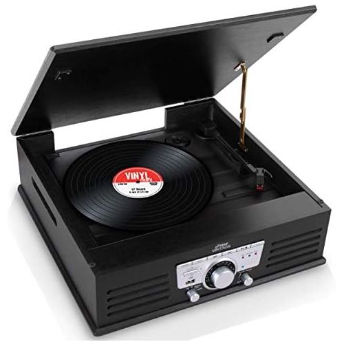  Updated Pyle Bluetooth Retro Turntable - Built-in Speakers, Wireless Record Player, Record Player Convert Vinyl to MP3, CDRadioUSBMP3, 3 Speed Turntable: 33, 45, 78 RPM - PTT25U