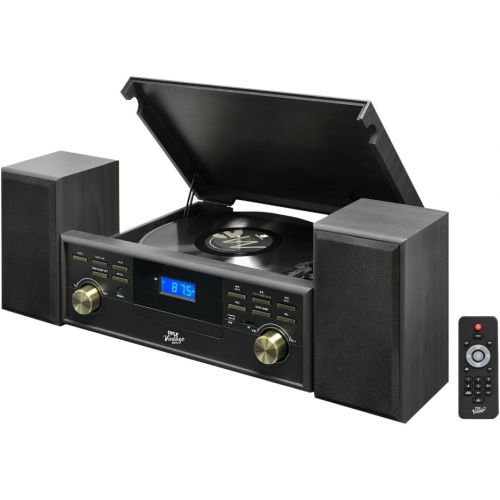  Pyle PPTCM80BTBR Vintage Retro Classic Style Bluetooth Turntable Speaker System with VinylMP3 Recording