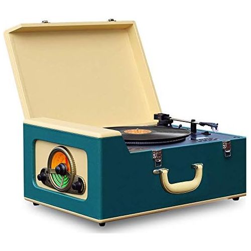  Pyle Vintage Turntables stereo system | Retro vinyl record player wBluetooth, mp3 player CD Player, USB Reader, SD Card Slot, and Speakers | headphones Jack Record - AMFM Radio W