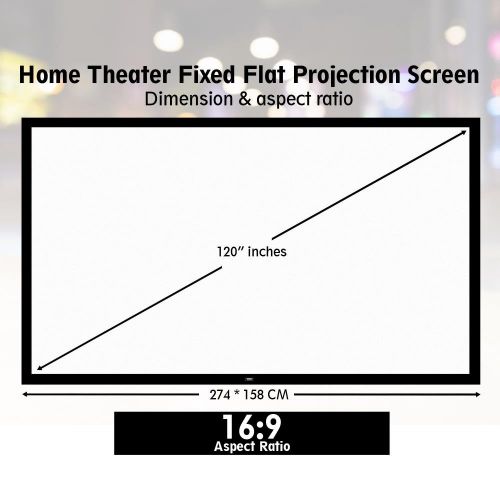  Visit the Pyle Store Pyle 120 Projector Screen Matte White Home Theater TV Wall Mounted Fixed Flat w/ 16:9 Aspect Ratio Full HD Projection - Easy Mount Ideal for Office Presentation PRJTPFL122 Black