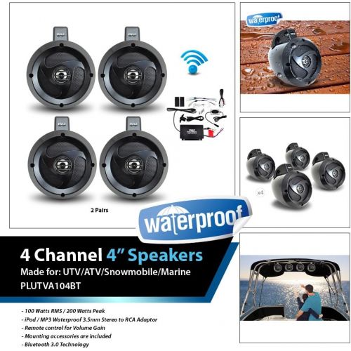  Pyle PLUTVA102 Waterproof Dual Wakeboard Speaker and Amplifier Sound System Kit, Includes (2) 4 Marine Grade Speakers