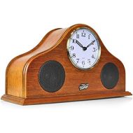 Pyle 2-in-1 Vintage Style Clock - Retro Bluetooth Speaker, Tabletop Clock, Handcrafted Birchwood, Quartz Clock, USB Charging, Full Bass Sound System, Built-in Speakers, 25 Watt, Br