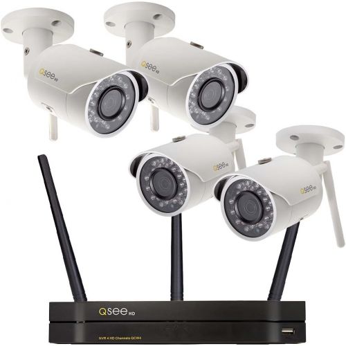  Q-See Surveillance System QCW4-4ER-1, 4-Channel Wi-Fi NVR with 1TB Hard Drive, 3-3MP1080p Wi-Fi Bullet and 1-3MP1080p Wi-Fi Dome Security Cameras
