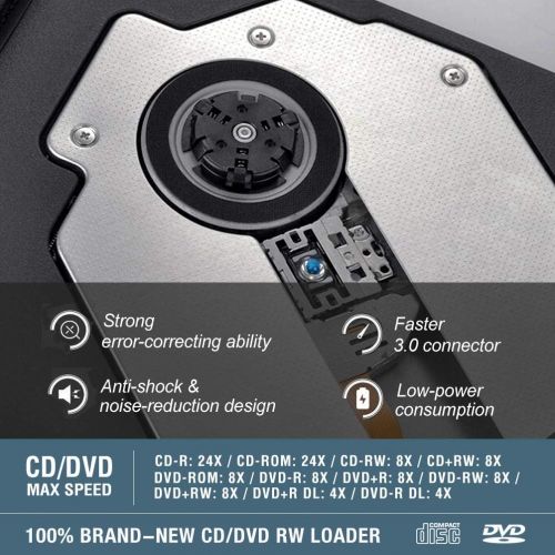  [아마존베스트]ROOFULL External DVD Drive USB 3.0, Portable CD DVD +/-RW Optical Drive Burner Writer for Windows 10/8 / 7 Laptop Desktop Mac MacBook Pro Air iMac HP Dell LG Asus Acer Lenovo Think