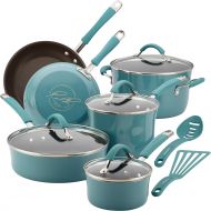 Rachael Ray Cucina Hard Porcelain Enamel Nonstick Cookware Set, 12-Piece, Agave Blue