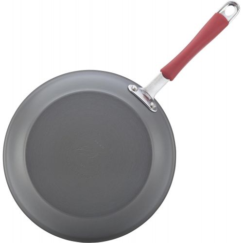  Rachael Ray Cucina Hard-Anodized Aluminum Nonstick Cookware Set, 12-Piece, Gray, Cranberry Red Handles