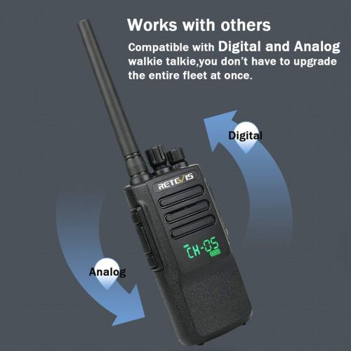  Retevis RT50 Two Way Radio DMR Walkie Talkies 10W 2200mAh Digital Walkie Talkies with Active View Display Function and Programming Cable(Black,5 Pack)