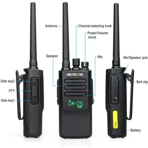  Retevis RT50 Two Way Radio DMR Walkie Talkies 10W 2200mAh Digital Walkie Talkies with Active View Display Function and Programming Cable(Black,5 Pack)