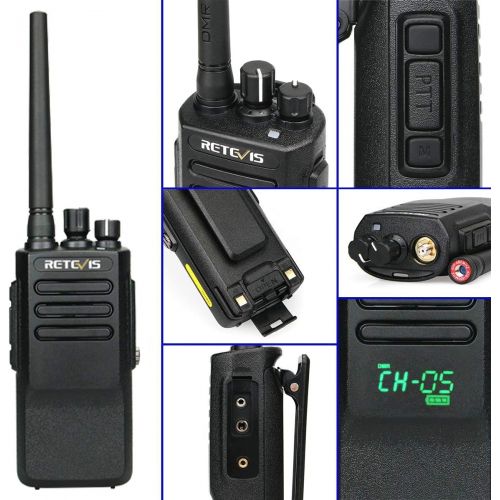  Retevis RT50 Two Way Radio DMR Walkie Talkies 10W 2200mAh Digital Walkie Talkies with Active View Display Function and Programming Cable(Black,5 Pack)