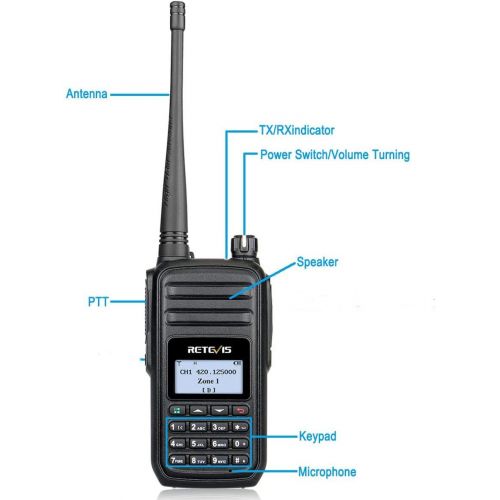  Retevis RT80 DMR Two Way Radio UHF400-480MHz Digital Ham Radio Compatible Moto TRBO (Black,1 ack) and Programming Cable