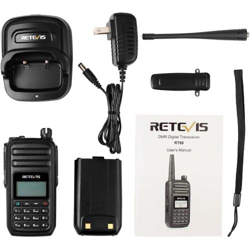  Retevis RT80 DMR Two Way Radio UHF400-480MHz Digital Ham Radio Compatible Moto TRBO (Black,1 ack) and Programming Cable