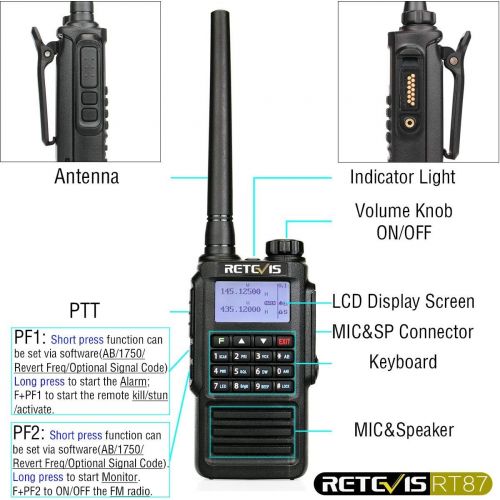  Retevis RT87 Walkie Talkies 128 channels Encryption IP67 Waterproof 2 Way Radios for Hunting and Other Outdoor Activities (Black,3 pack) with FM Function