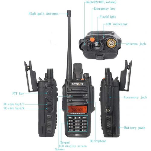  Retevis RT6 Walkie Talkies IP67 Waterproof Dual Band VHFUHF 136-174Mhz400-520Mhz 2 Way Radio with Earpiece(2 Pack) and Programming Cable(1 Pack)