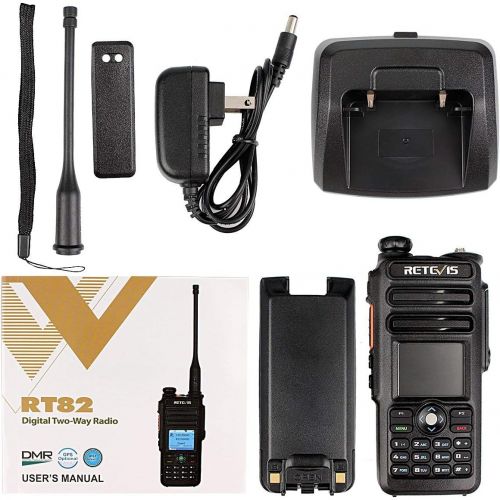  Retevis RT82 Dual Band DMR Digital 2 Way Radio 5W 136-174MHZ400-480MHZ 3000 Channels 10000 Contacts List Waterproof GPS Ham Amateur Radio with Record Function and Programming Cabl