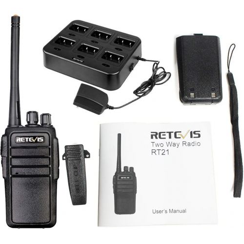  Retevis RT21 Two Way Radios UHF 400-480MHz FRS Walkie Talkies 16CH CTCSSDCS TOT VOX Scan Scrambler Squelch 2 Way Radios(6 Pack) with Six-Way Multi Gang Charger 