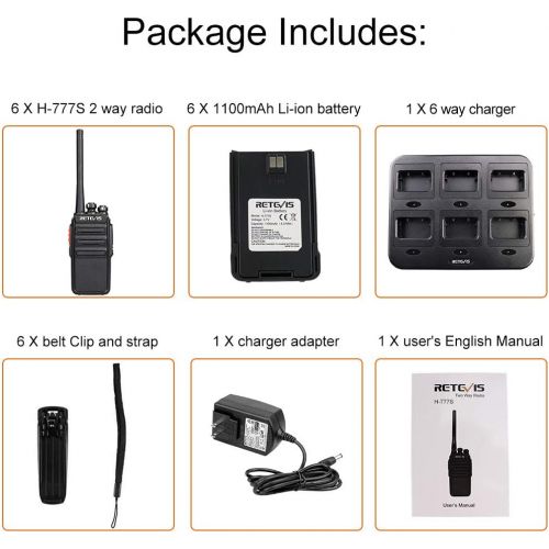  Retevis H-777S Walkie Talkies FRS Frequency Security License-Free 2 Way Radios(6 Pack) with Six Way Gang Charger