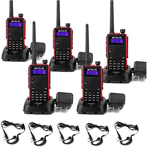  Retevis RT5 2 Way Radio 7W VHFUHF 136-174400-520 MHz 128CH Walkie Talkies VOX FM Ham Amateur Radio Handheld Transceiver with Original Earpiece (5 Pack) and Programming Cable