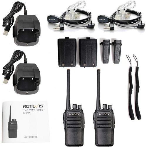  Retevis RT21 Two Way Radio Rechargeable UHF 400-480MHz 16 CH CTCSSDCS VOX Scan Squelch Scrambler Security Walkie Talkies(2 Pack) and Covert Air Acoustic Earpiece(2 Pack)