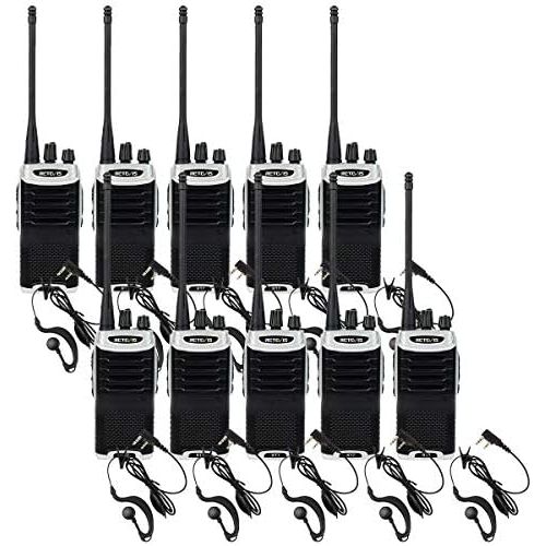  Retevis RT7 Two Way Radios 3W VOX 16 CH 2 Way Radio Rechargeable FM Radio Walkie Talkies with Earpiece(Silver Black Border,10 Pack) with Programming Cable