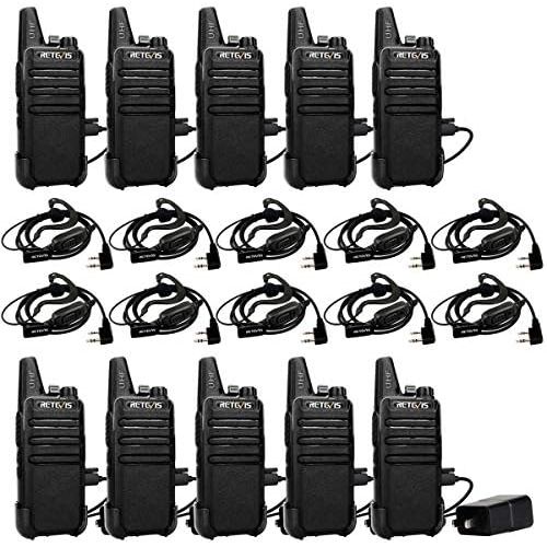  Retevis RT22 Two Way Radio Vox Walkie Talkies with Professional C-Type Earpiece(10 Pack)