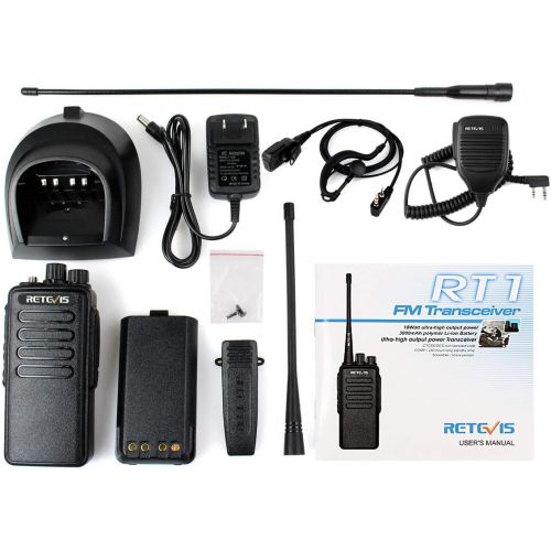  Retevis RT1 10W UHF Rechargeable Two-Way Radio 70CM 16CH VOX Scrambler Handheld Transceiver with Earpiece and Speaker Mic (2 Pack)