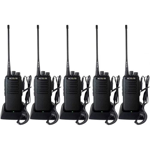  Retevis RT1 10W Two Way Radio UHF 16CH VOX 3000mAh Handheld Transceiver and 2 Pin PTT Covert Acoustic Earpiece (5 Pack)